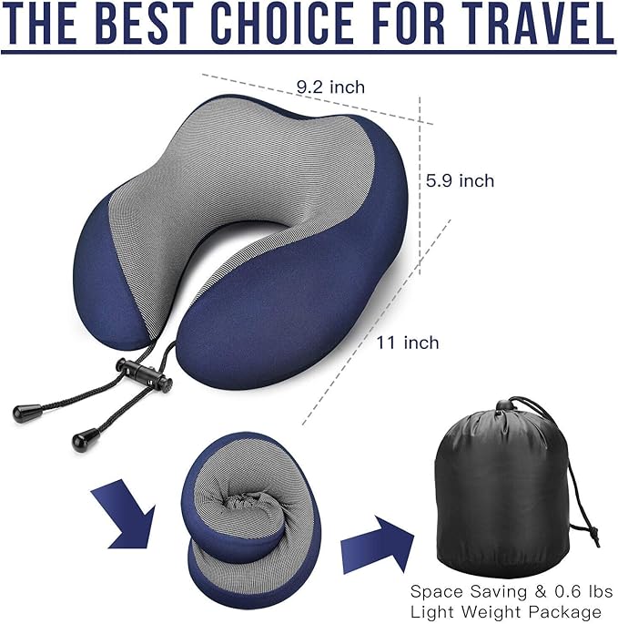 MLVOC Travel Pillow 100% Pure Memory Foam Neck Pillow, Comfortable & Breathable