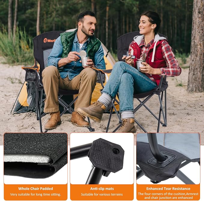 EMERIT Oversized Padded Camping Chair, 350LB Heavy Duty Quad Fold Chair