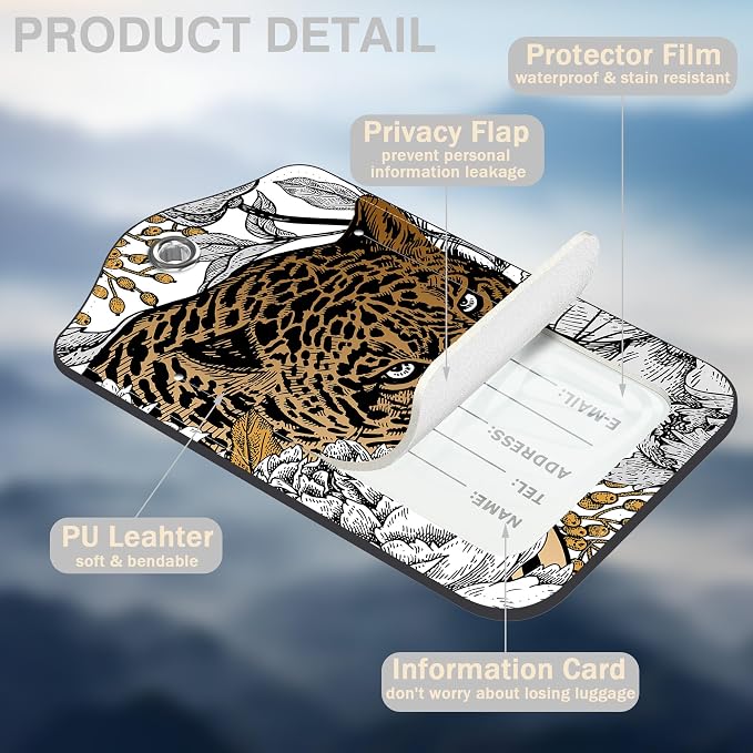 Leopard and Peony Flower Set of 2 Luggage Tags