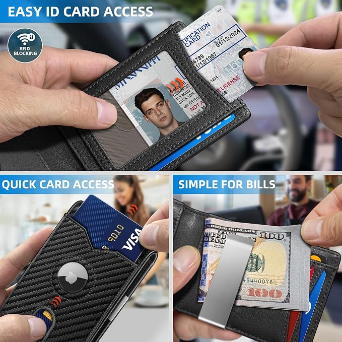 Airtag Wallet for Men, with Money Clip 11 Cards Slim Front Pocket Leather RFID