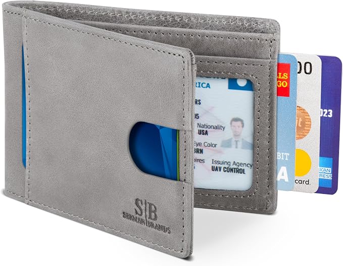 SERMAN BRANDS RFID Blocking Slim Bifold Genuine Leather Thin Minimalist Front