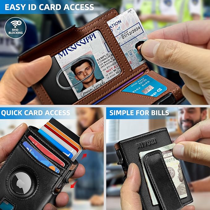 Airtag Wallet for Men, with Money Clip 10 Cards Metal Case Smart Slim Pop Up