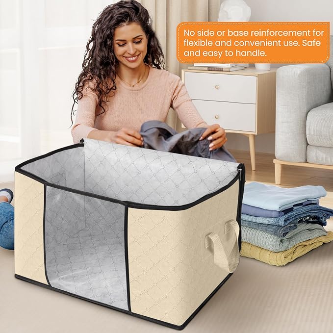 Fab totes 24 Gallons Clothes Storage, Foldable Thick Fabric Blanket Storage Bags