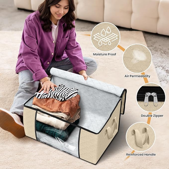 Fab totes 6 Pack Clothes Storage, Foldable Thick Fabric Blanket Storage Bags