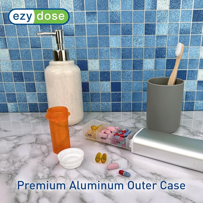 EZY DOSE Slide Pill Organizer, Stylish Medication Storage Case