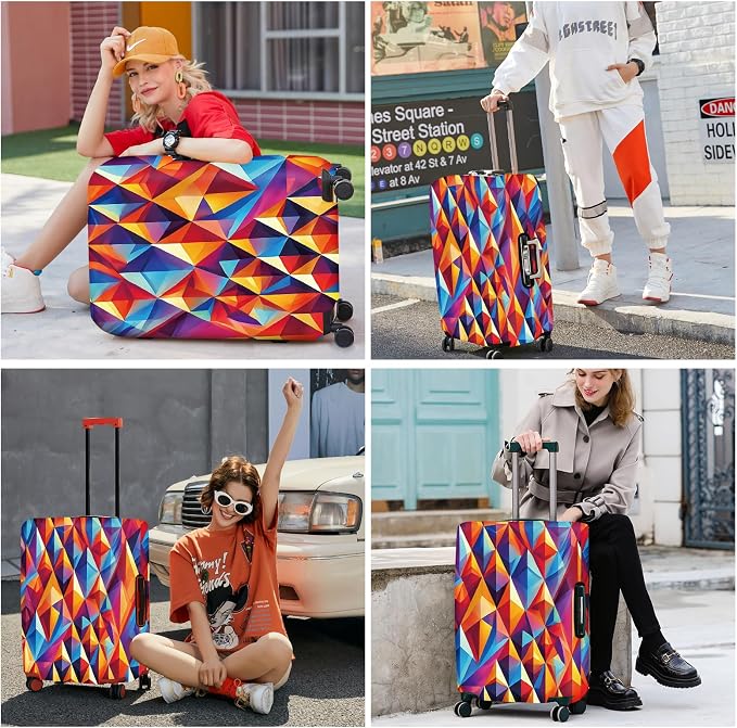 ANNA QUEEN Colorful Geometric Luggage Cover, Abstract Prism Pattern Suitcase