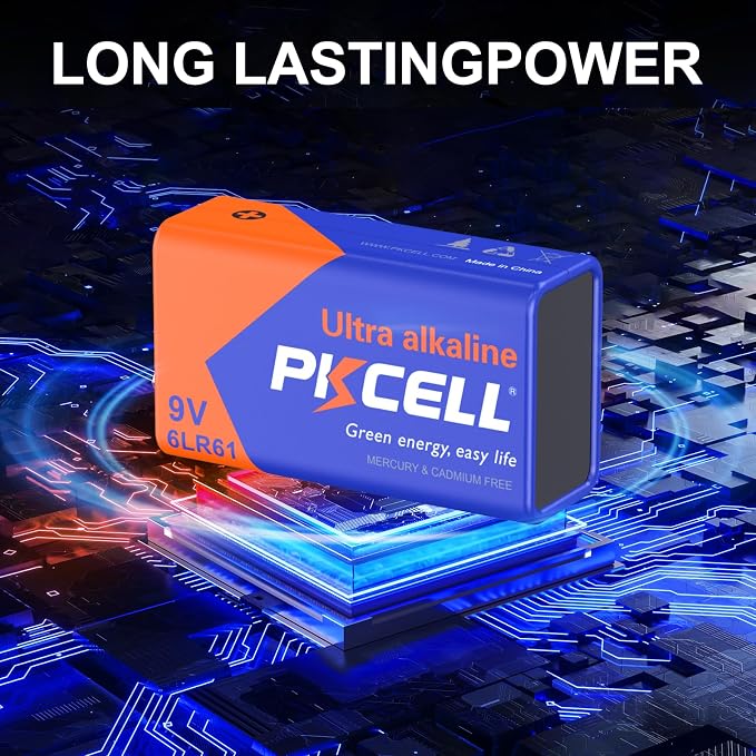 PKCELL 9V Battery Carbon Zinc for Smoke Detectors 6F22 Battery, 10-Year Shelf
