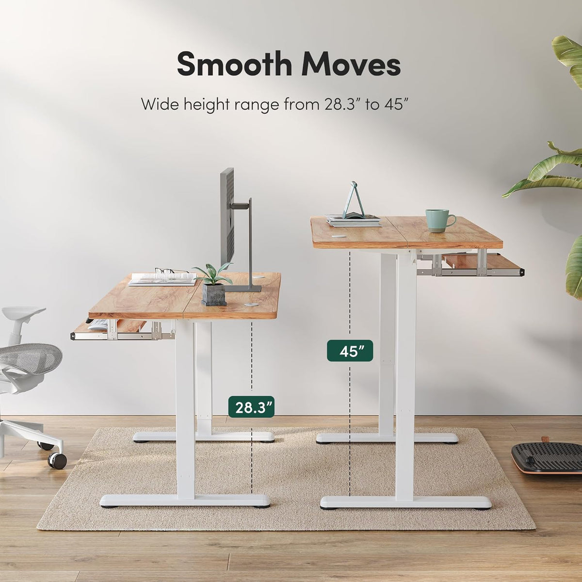 FEZIBO Standing Desk with Keyboard Tray, 55 x 24 Inch Adjustable Height Sit Stand Desk with Memory Presets for Home Office, Ergonomic Computer Workstation, Light Rustic