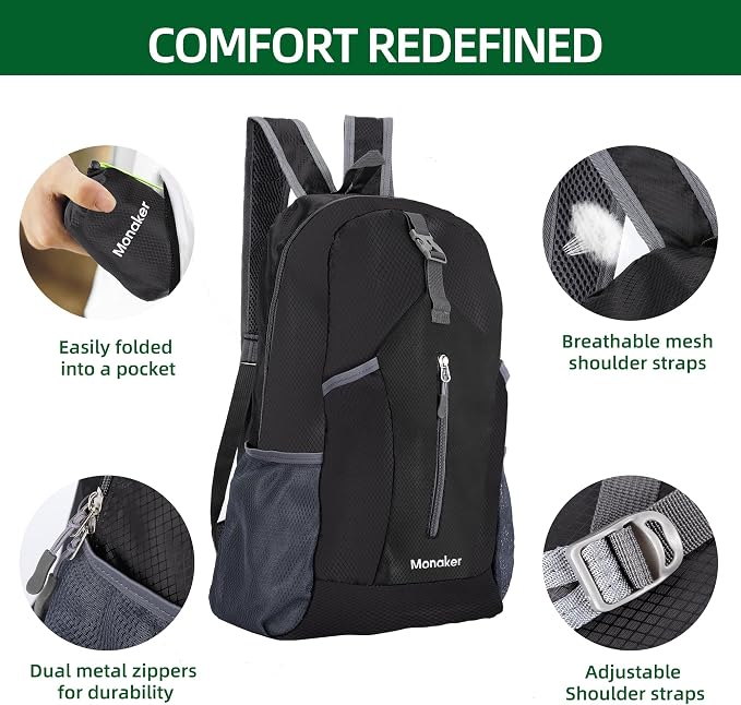 Ultralight 20L Foldable Backpack, Compact to Palm-Sized, Travel & Daily Use