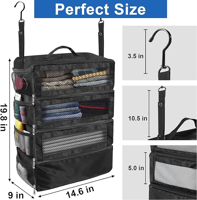 Suitcase Organizer, Travel Luggage Organizer Portable Hanging Travel Shelves