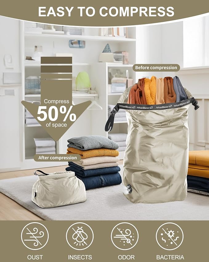 Travel Laundry Bag, Pump Free Vacuum Storage Bag Reusable Compression Dirty