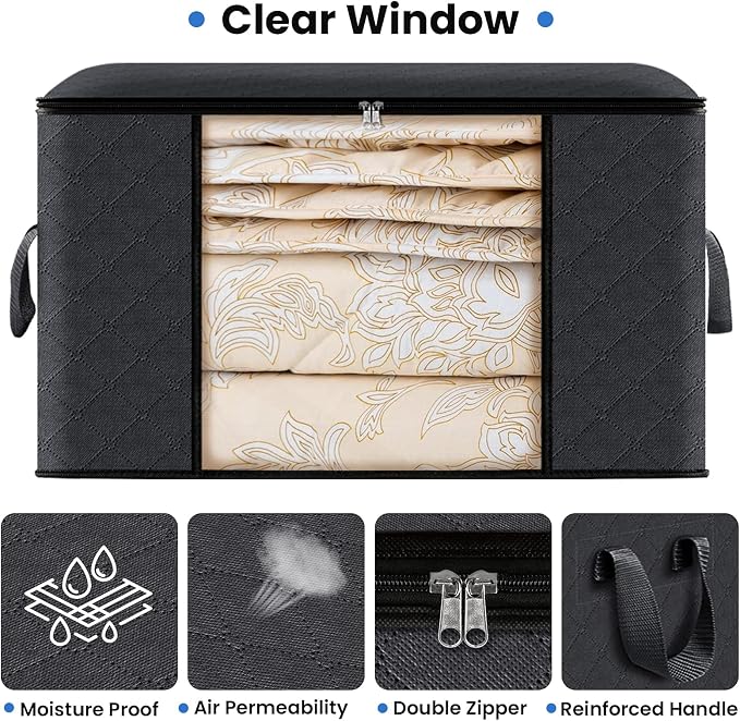 Fab totes 4 Pack Clothes Storage, Foldable Thick Fabric Blanket Storage Bags