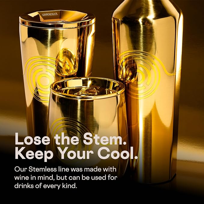 Corkcicle Stemless Insulated Wine Glass Tumbler - Beverages Cold 6 Hours & Hot 3 Hours - Stainless Steel - Easy-Grip - Summer Drinkware Gift - Keeps Drinks Ice - 12 oz - C-3PO