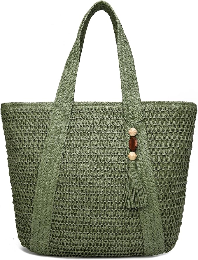 Straw Beach Bags for Women Woven Beach Tote Bag Casual Boho Large Shoulder
