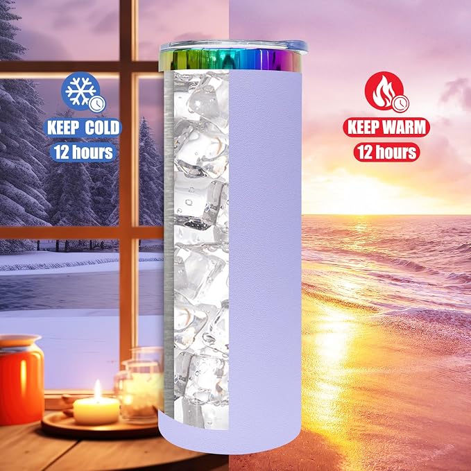 20 oz Skinny Tumblers Stainless Steel Tumbler with Lid and Straw Double Wall Vacuum Insulated Coffee Mug 20oz Powder Coated Cup for Hot and Cold Drinks(Purple,4 pack)