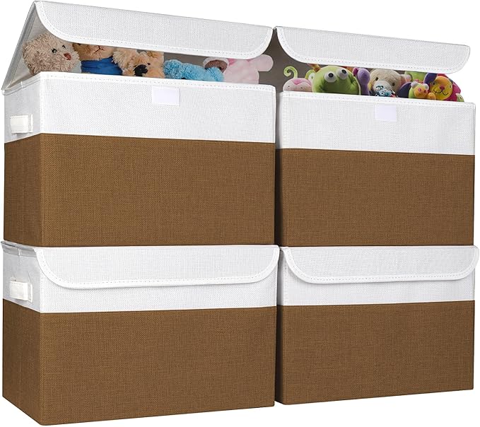 Large 22 Quart Linen Fabric Foldable Storage Bin Cube Organizer Basket