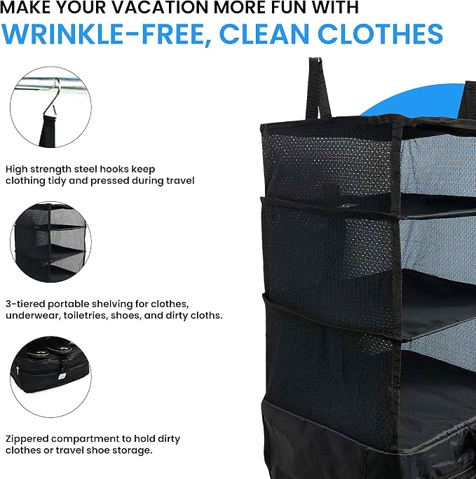 Grand Fusion Stow-N-Go Travel Luggage Organizer – Portable Hanging Travel
