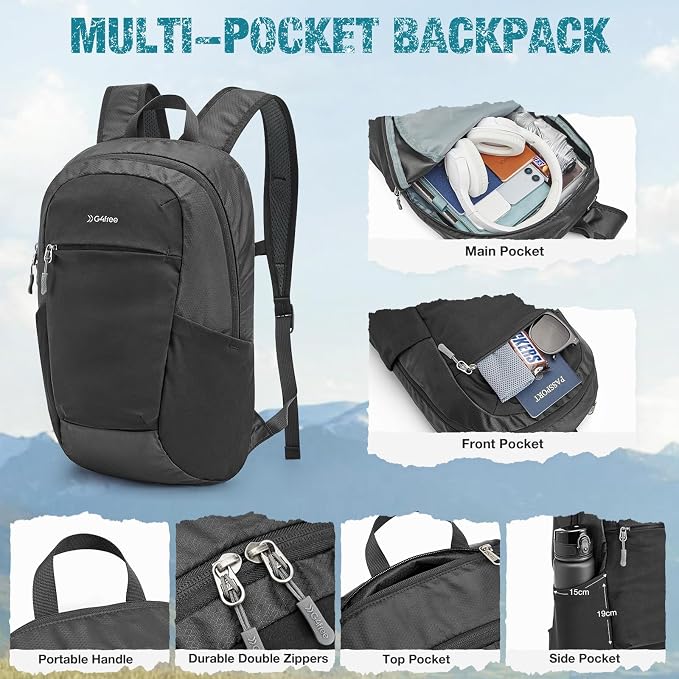 G4Free Packable Hiking Backpack 20L Lightweight Foldable Travel Daypack