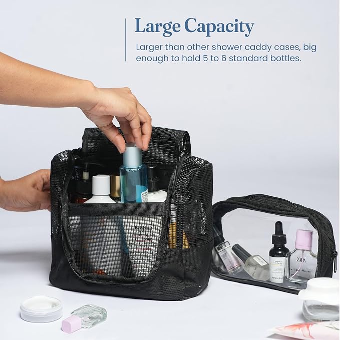 The Fine Living Co. Portable Hanging Shower Caddy Organizer Bag Quick Dry Mesh