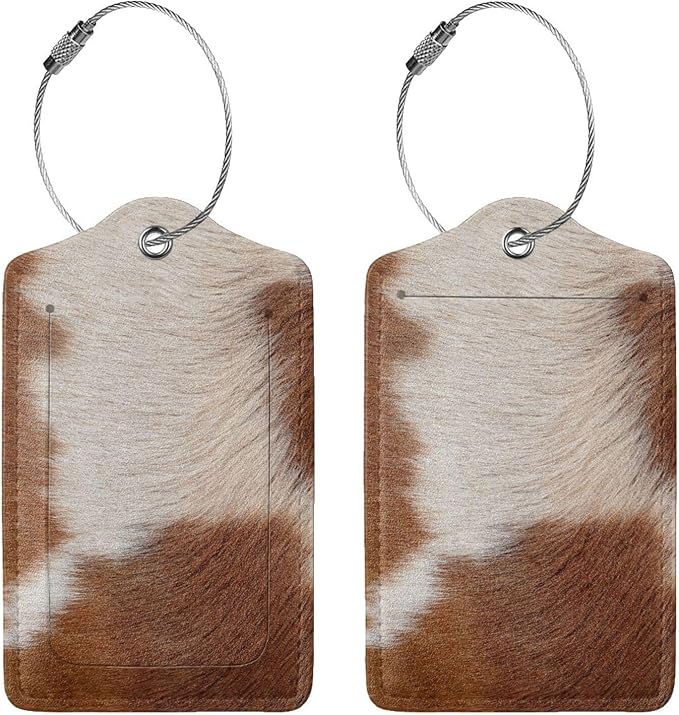 2 Pcs Funny Brown Cowhide Pattern Luggage Tag