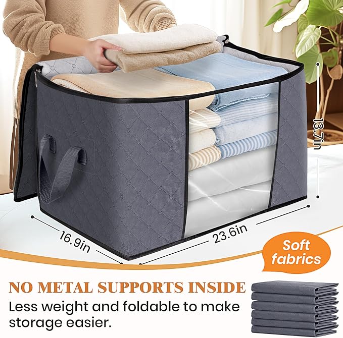 Fab totes 24 Gallons Clothes Storage, Foldable Thick Fabric Blanket Storage Bags