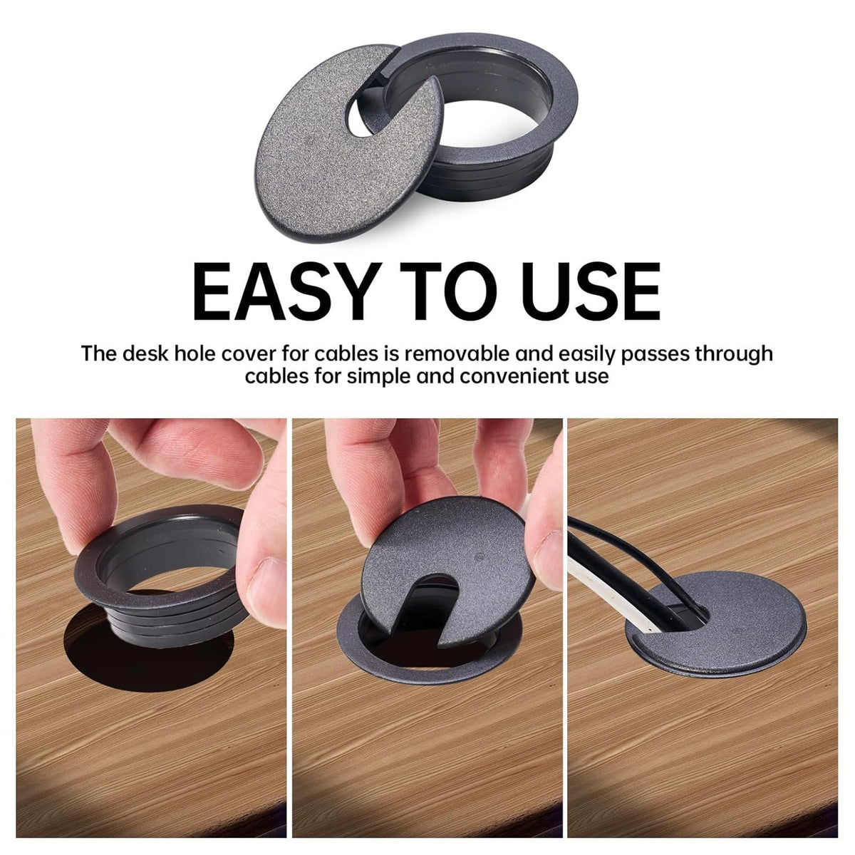 Desk Grommet 1-3/8inch(35mm)10 Pcs, Desk Hole Grommet, Cable Grommet, Desk Hole Cover, Desk Cord Hole Cover, Desk Cable Hole Cover, Desk Wire Hole Insert, Furniture Hole Cover(Black Grommets)
