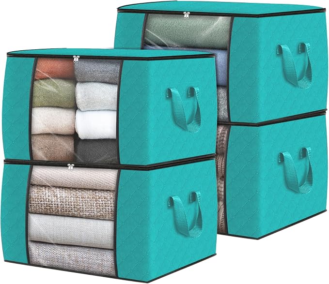 Fab totes 4 Pack Clothes Storage, Foldable Thick Fabric Blanket Storage Bags
