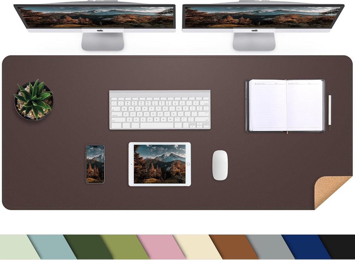 Leather Desk pad Protector, Large Desk mat with Natural Cork & PU Leather,Mouse pad,Non-Slip Office Desk Mat,Waterproof Desk Writing Pad for Office and Home (47in*17in,Coffee)
