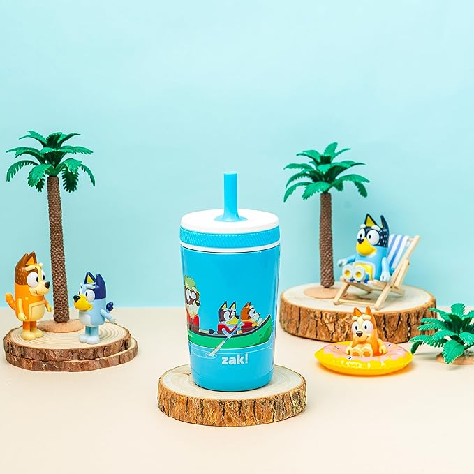 Zak Designs Bluey Kelso Toddler Cups For Travel or At Home, 12oz Vacuum Insulated Stainless Steel Sippy Cup With Leak-Proof Design is Perfect For Kids (Bluey, Bingo, Grandad Mort)