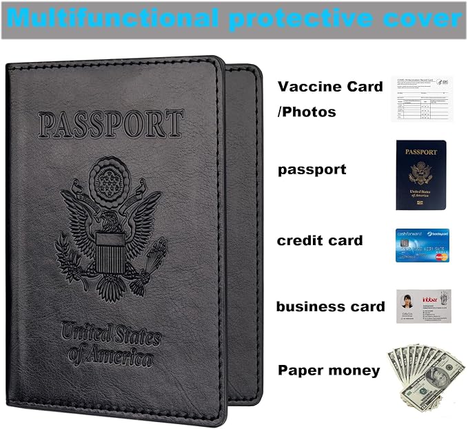 Herain Black & Dark Blue Passport Holder