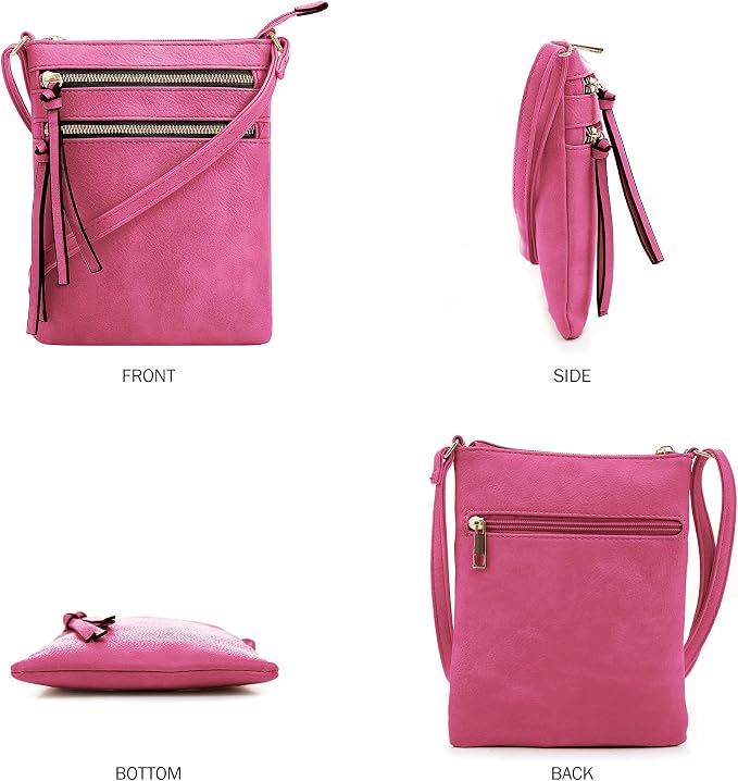 DELUXITY | Crossbody Purse Bag | Functional Multi Pocket Double Zipper Purse |