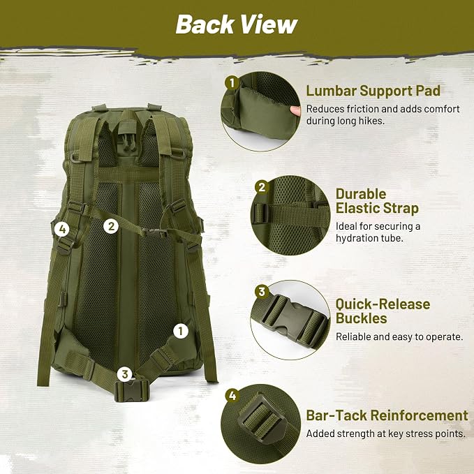 50L Tactical Backpack for Men and Women, Water-Resistant Molle Rucksack