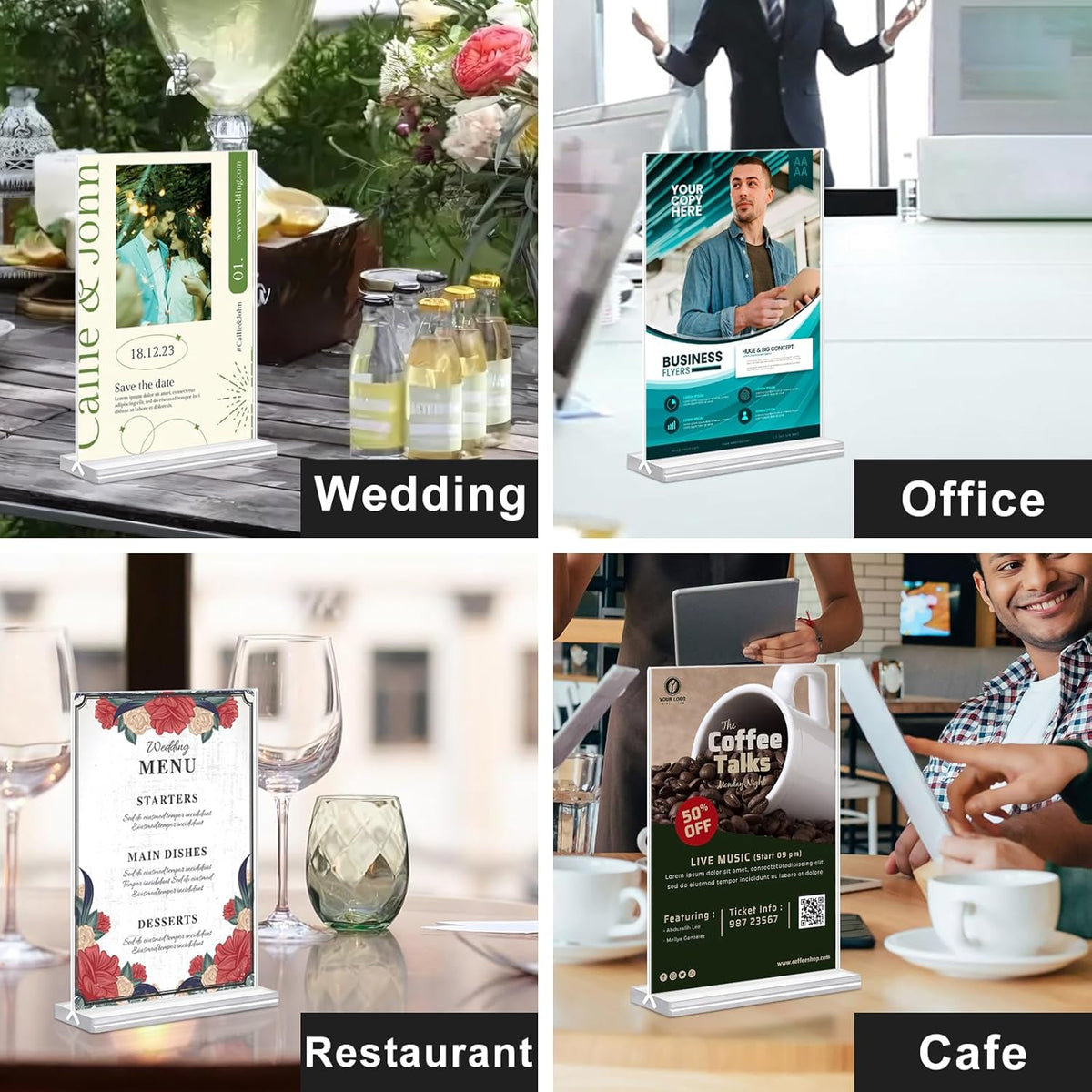 Acrylic Sign Holder 5.5x8.5 Inches 8 Pack, Double Sided Vertical Clear Display Stand, Plastic Frame Flyer Holder for Tabletop, Office, Restaurant, Store