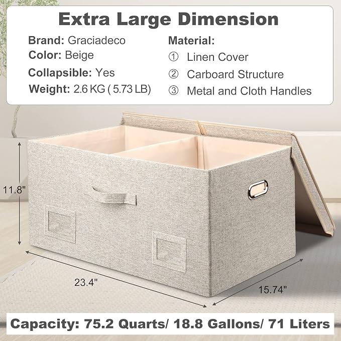 75 Quarts Extra Large Decorative Storage Bins