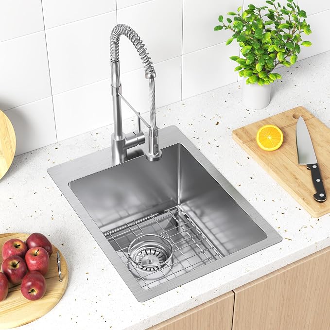 15x20 inch Drop in Bar Sink, 15 inch Small Kitchen Sink 18 Gauge Single Bowl