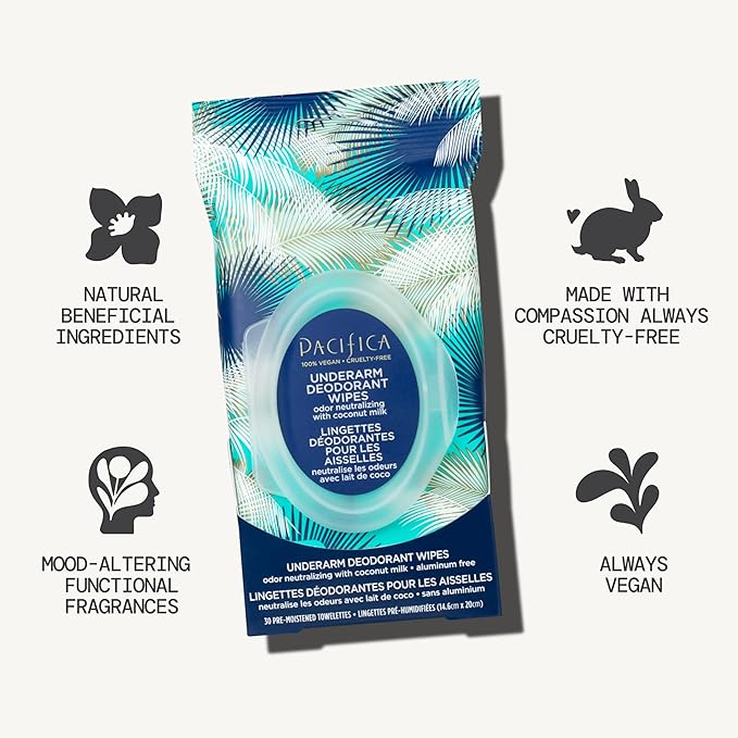 Pacifica Beauty Coconut Milk & Essential Oils Underarm Deodorant Wipes