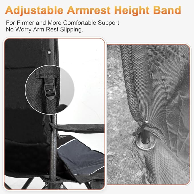 Romswi Oversized Camping Chairs, Heavy Duty Support 500 LBS, Padded Back & Arm