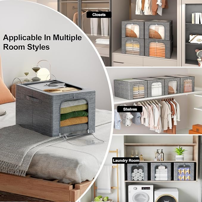 GoMaihe Clothes Storage Bins Metal Frame: 6-Pack Compact Stackable Closet