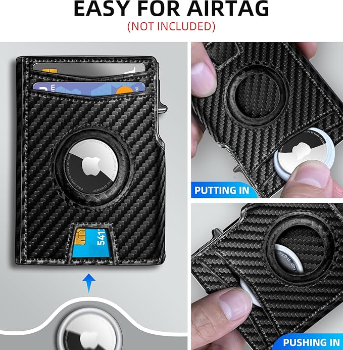 Airtag Wallet for Men, with Money Clip 10 Cards Metal Case Smart Slim Pop Up