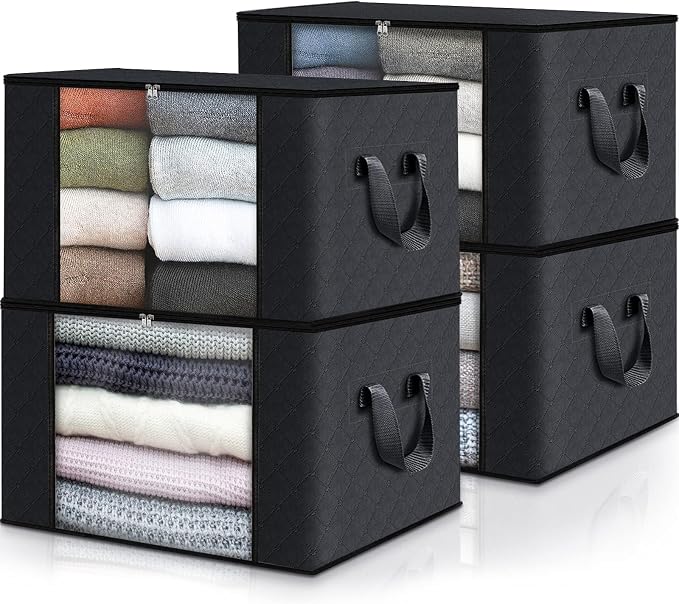 Fab totes 4 Pack Clothes Storage, Foldable Thick Fabric Blanket Storage Bags
