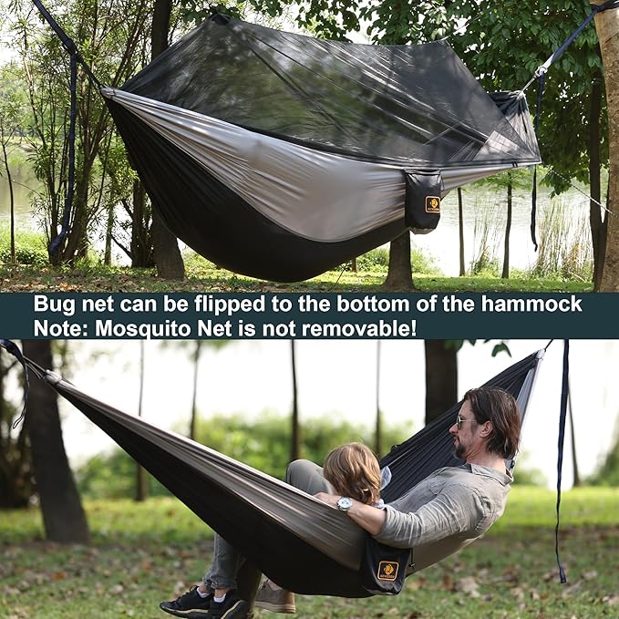 Camping Hammock with Net, Portable Lightweight Double Hammocks with Tree Straps