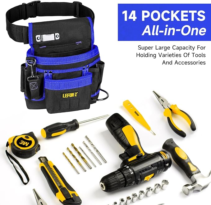 Tool Belt, Magnetic Tool Pouch, 14-Pockets Tool Belts
