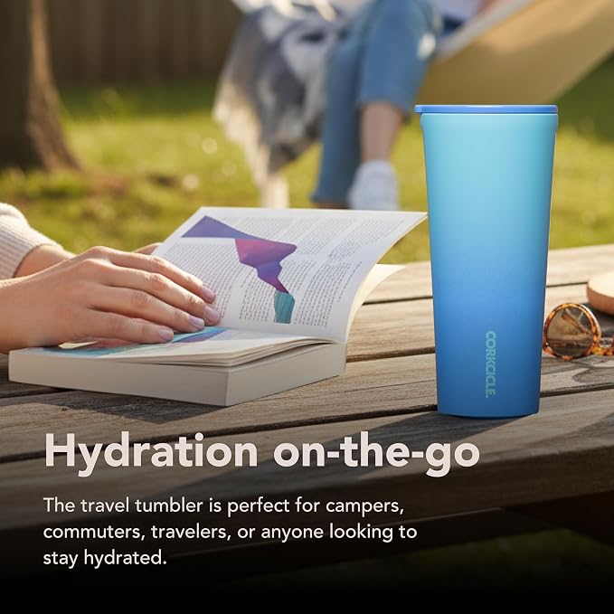 Corkcicle Classic Tumbler - Keeps Drinks Cold 9 Plus Hours - Triple Insulated Stainless Steel Drink Tumbler - Sliding Lid - Summer Drinkware Gift - Keeps Drinks Ice Cold - 24 oz - Boom Box Blue