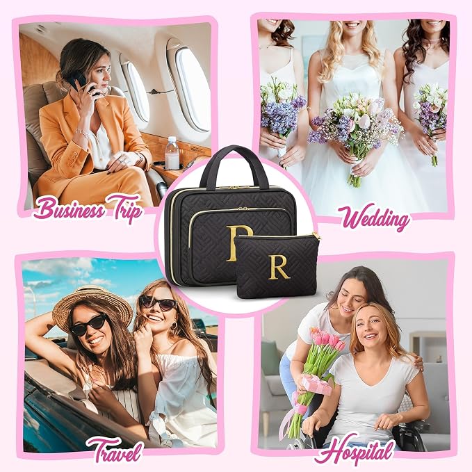 Gifts for Women, Initial Toiletry Makeup Bag Hanging Cosmetic Organizer