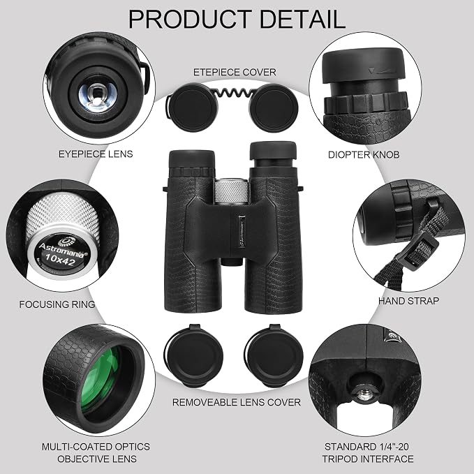 Astromania 10x42 Compact Binoculars -BK7 Prism -Gifts