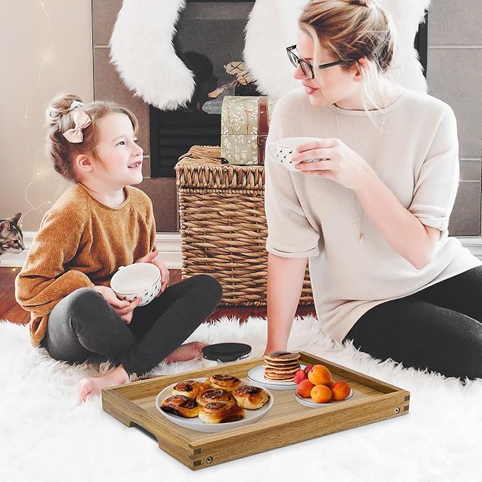VaeFae Acacia Bed Table Tray, Wooden Breakfast Tray