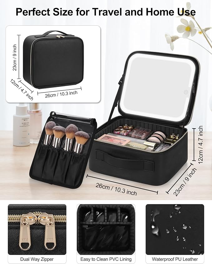 Chomeiu Makeup Bag with LED Mirror, Travel Makeup Case