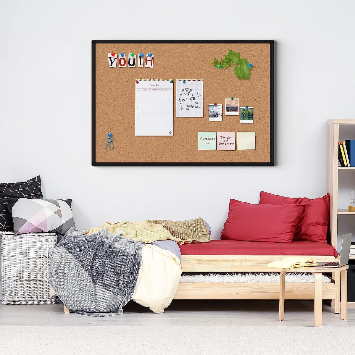 Board2by Cork Board Bulletin Board 24 x 36, Black Aluminium Framed 2 x 3 Corkboard, Office Board for Wall Cork, Large Wall Mounted Notice Pin Board with 16 Push Pins for School, Home & Office