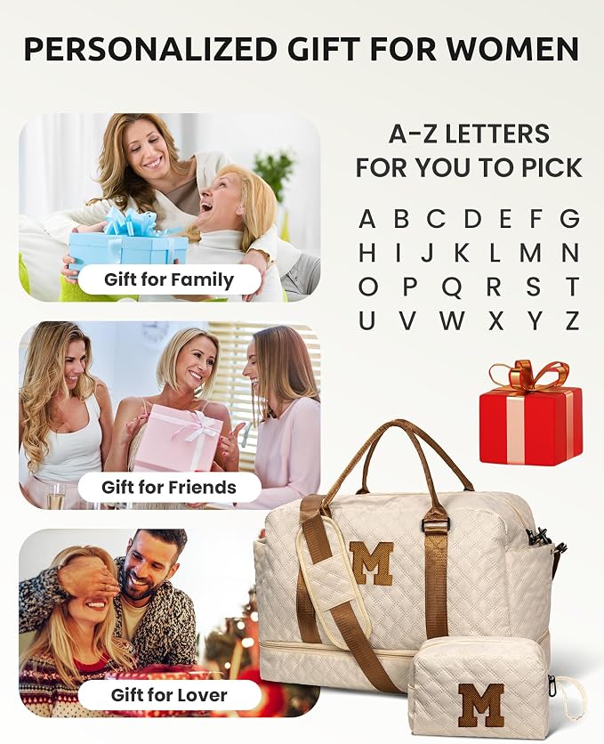 Initial Duffle Travel Bag, Personalized Weekender Bag