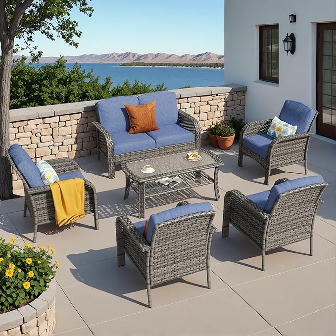 HOOOWOOO Patio Furniture Set, 6 Pieces Outdoor Conversation Set, All Weather